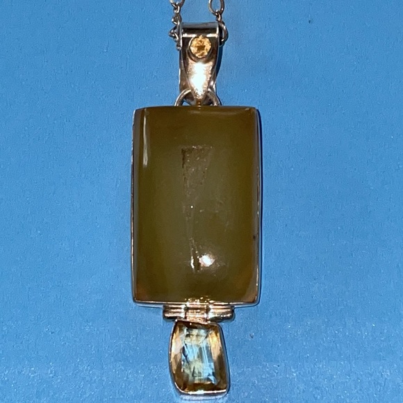 Sterling Triple Citrine Druzy Pendant Necklace. Hinged. Auspicious. Artist made - Picture 8 of 15